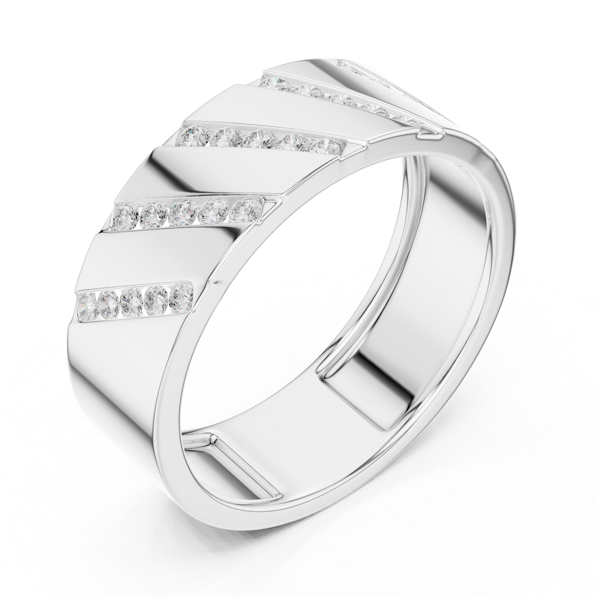 Round Cut Lab Grown Diamond Men's Wide Diagonal Channel Set Band - View 4