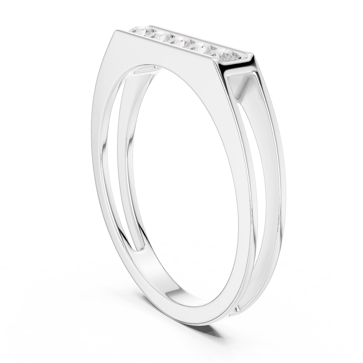 Round Cut Moissanite Diamond Men's Five Stone Channel Set Wedding Band - View 7