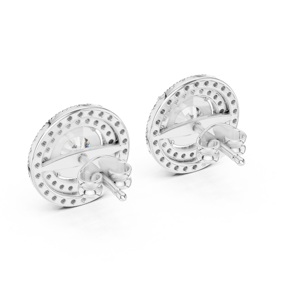 Radiant Aura Round Lab Diamond Stud Earrings with Double Halo Setting - View 6