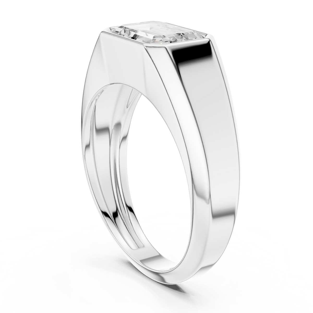 Emerald Cut Moissanite Diamond Men's Heavy Gold Solitaire Statement Ring - View 7