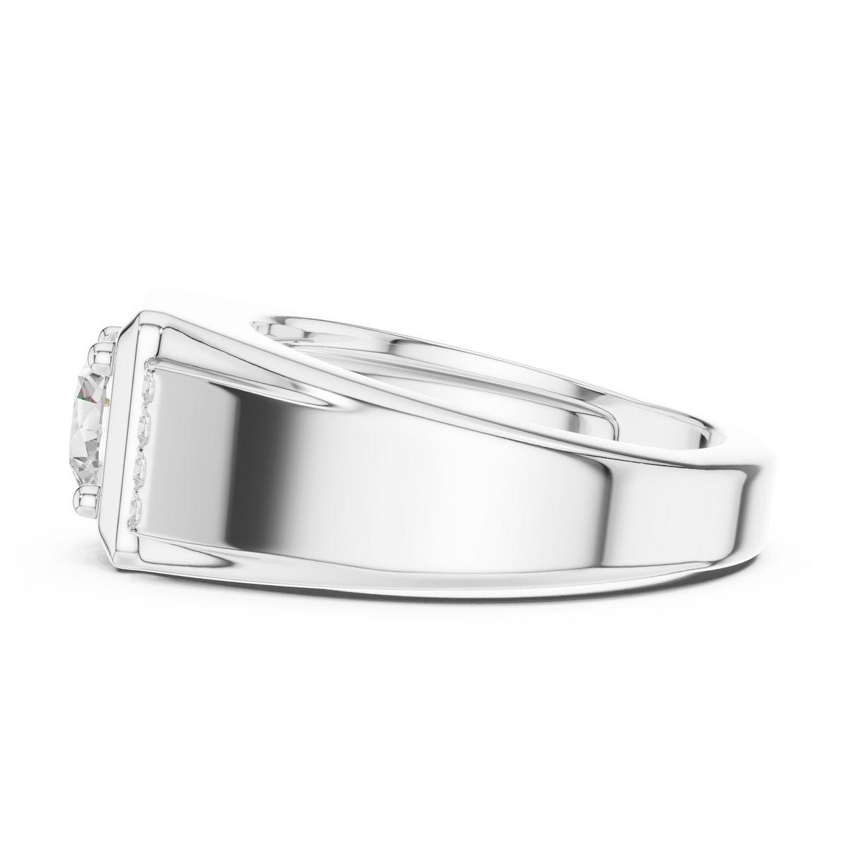 Round Cut Lab Grown Diamond Men's Side Channel Accent Gold Band - View 10