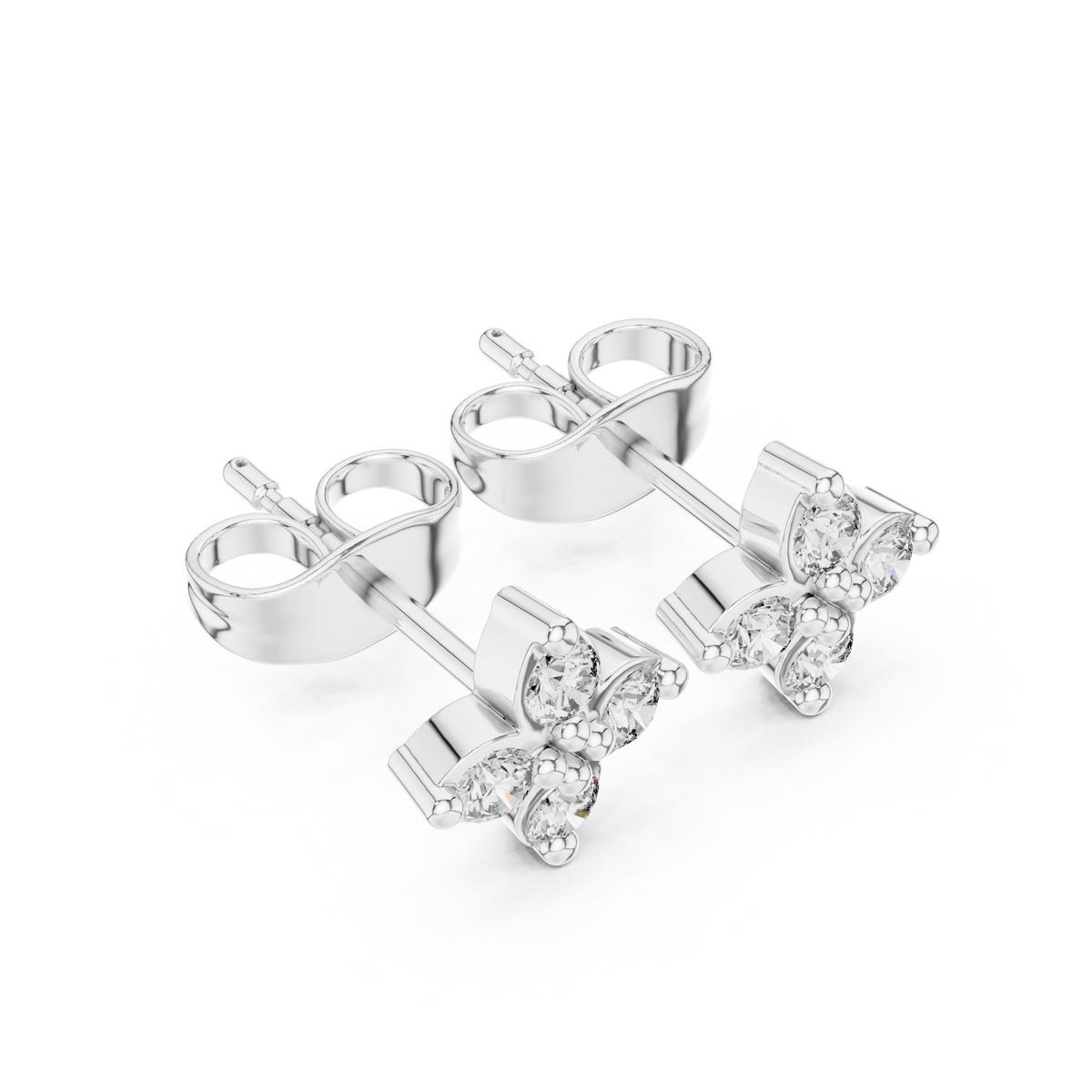Classic Clover Round Moissanite Diamond Stud Earrings with Four Petal Cut Design - View 4