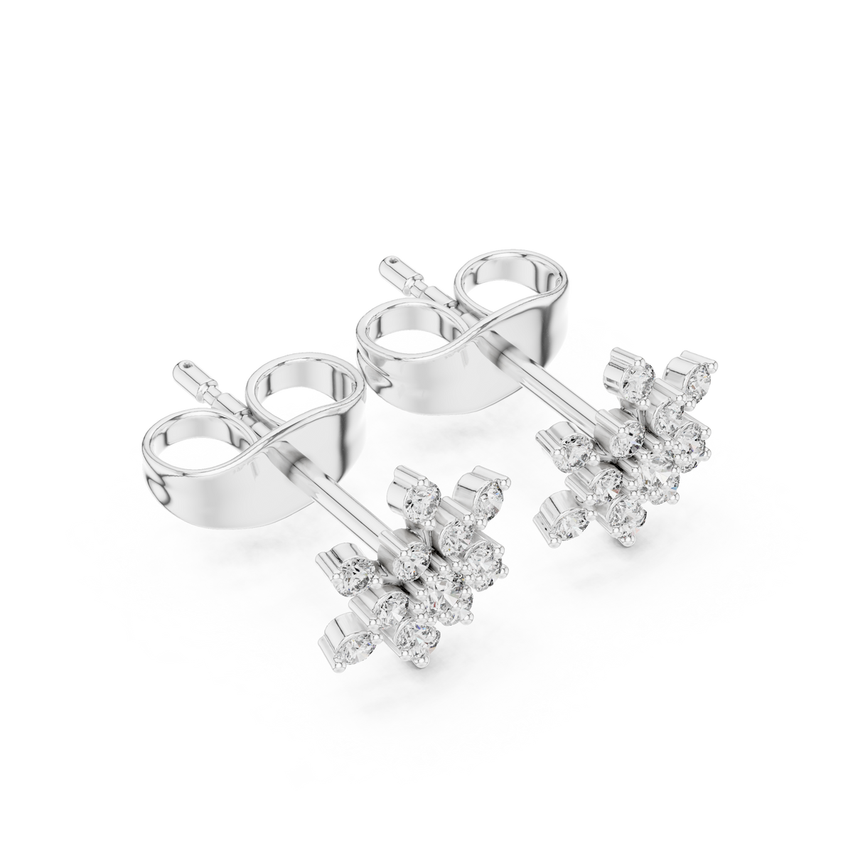 Snowflake Floral Cluster Round Lab Diamond Stud Earring - View 4