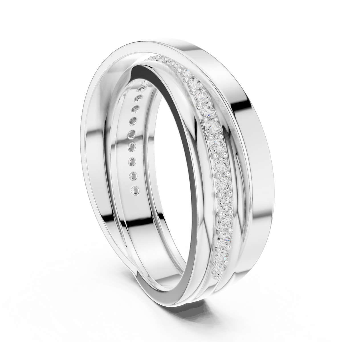 Round Cut Lab Grown Diamond Men's Multi Band Crossover Gold Ring - View 4