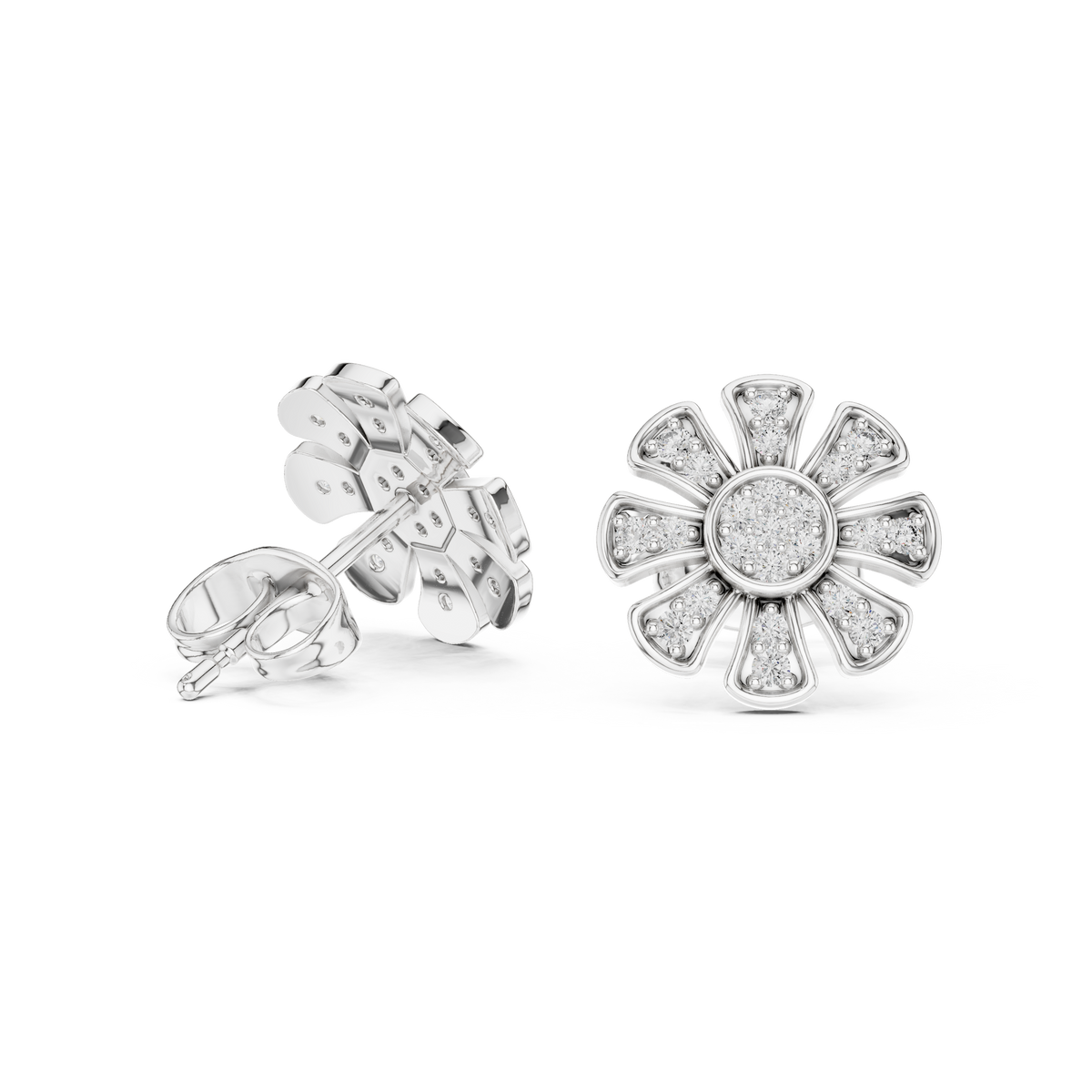 Daisy Floral Stud Earrings with Round Brilliant Moissanite Diamonds - View 4
