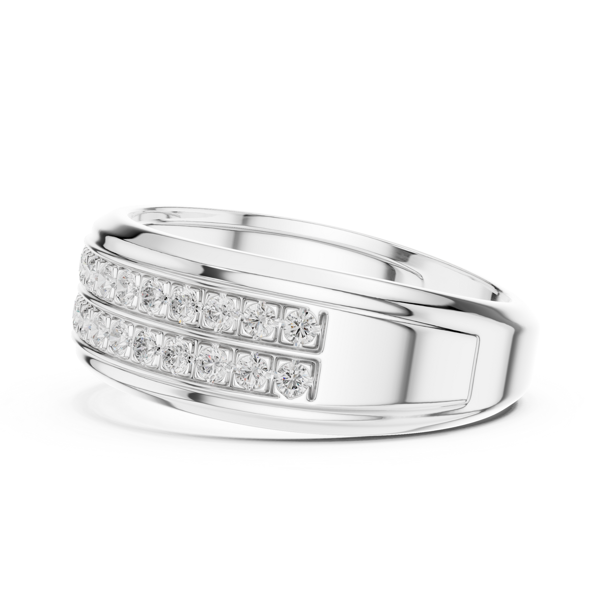 Round Cut Lab Grown Diamond Men's Two Row Eternity Wedding Band - View 10