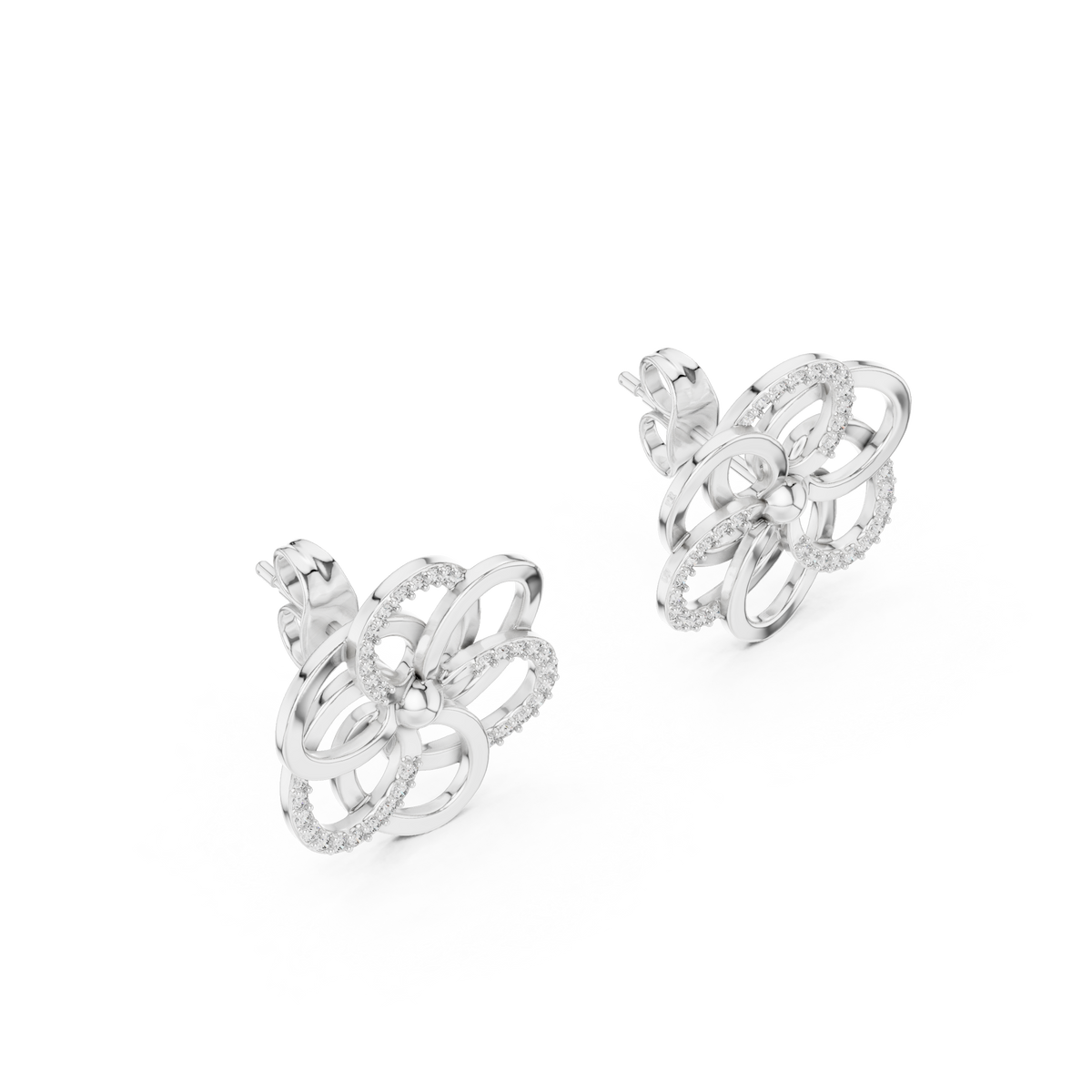 Intertwined Bloom Floral Lab Grown Diamond Stud Earrings with Pavé Accents - View 7