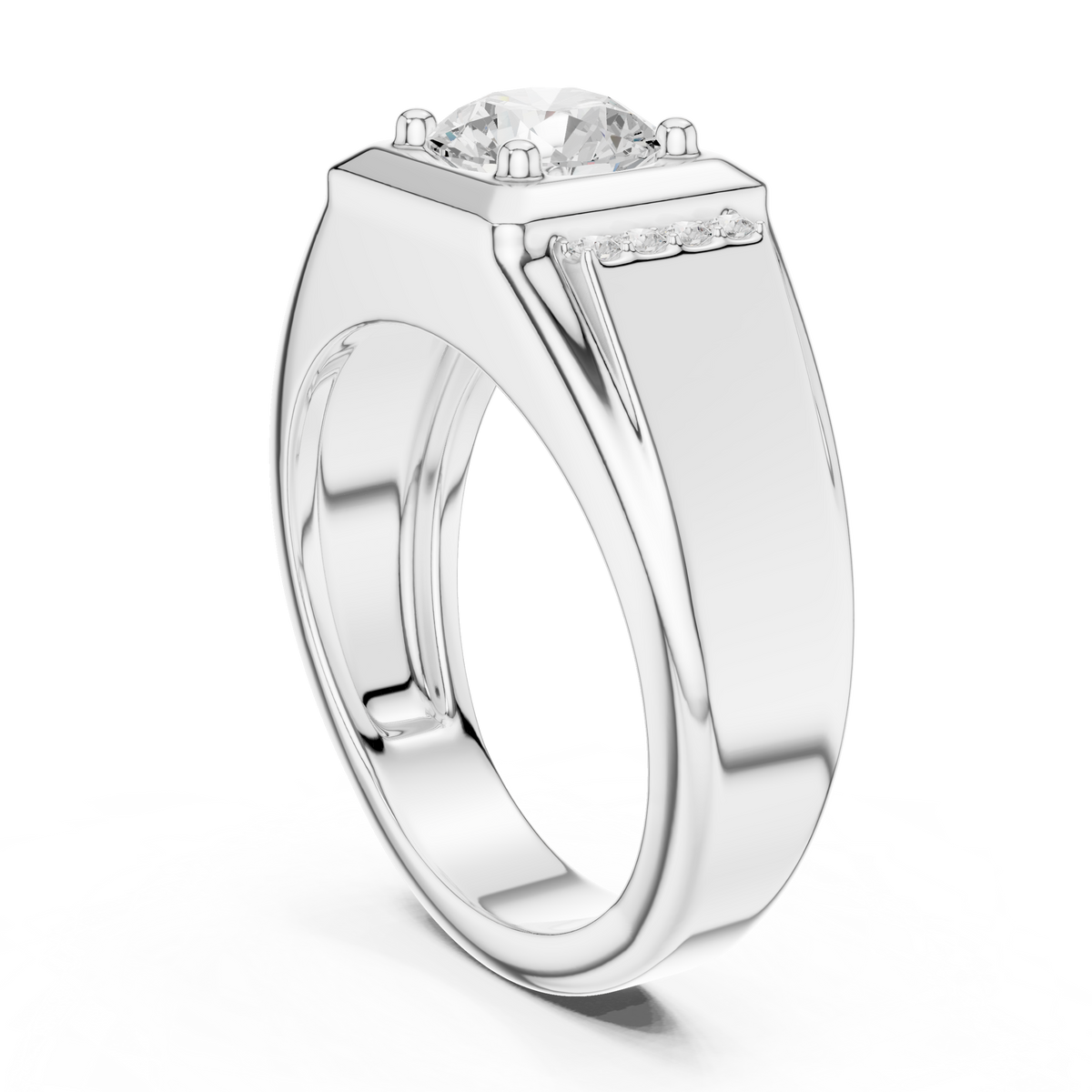 Round Cut Lab Grown Diamond Men's Side Channel Accent Gold Band - View 7