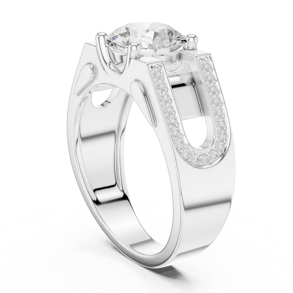 Round Cut Moissanite Diamond Men's Large Solitaire Gold Signet Ring - View 7