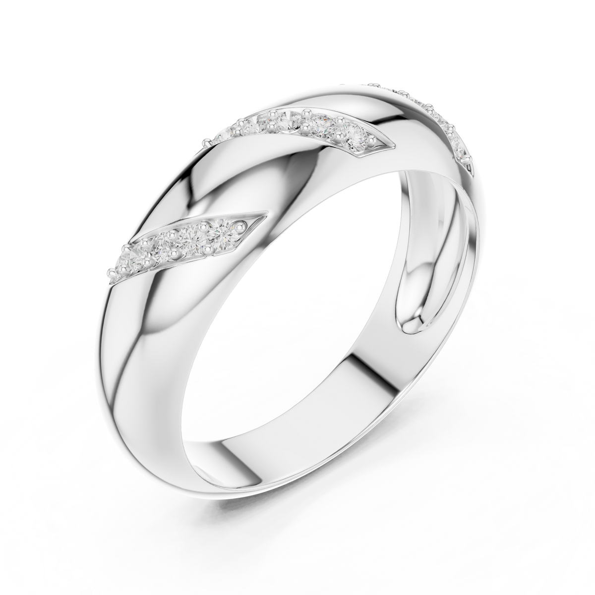 Round Cut Moissanite Diamond Men's Slanted Row Dome Statement Ring - View 4