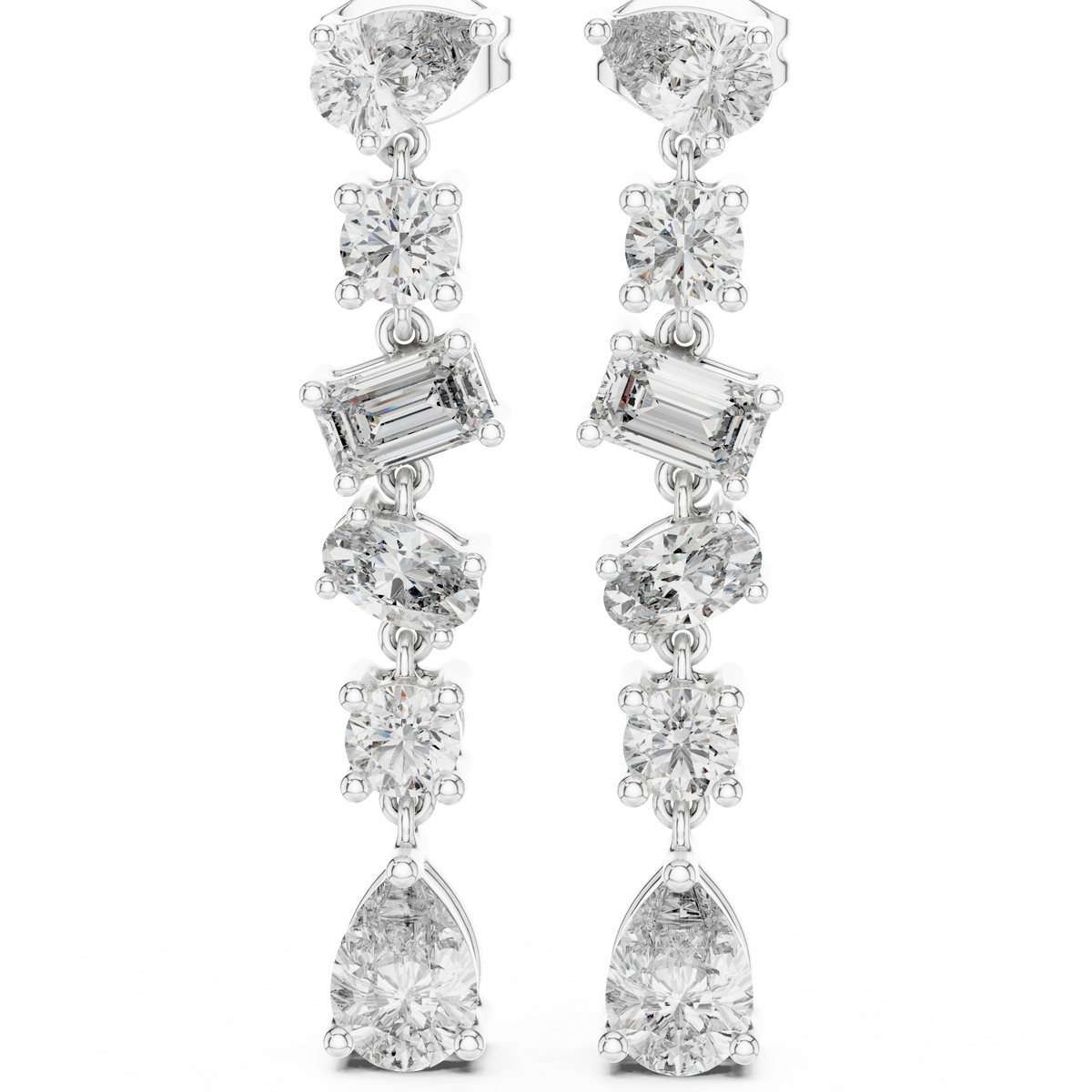 Multi Shape Mixed Cut Lab Diamond Linear Drop Earrings Asymmetric Dangle Design - View 10