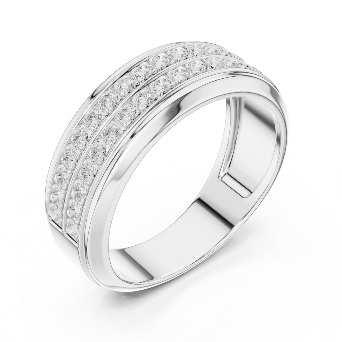 Round Cut Lab Grown Diamond Men's Two Row Eternity Wedding Band - View 4