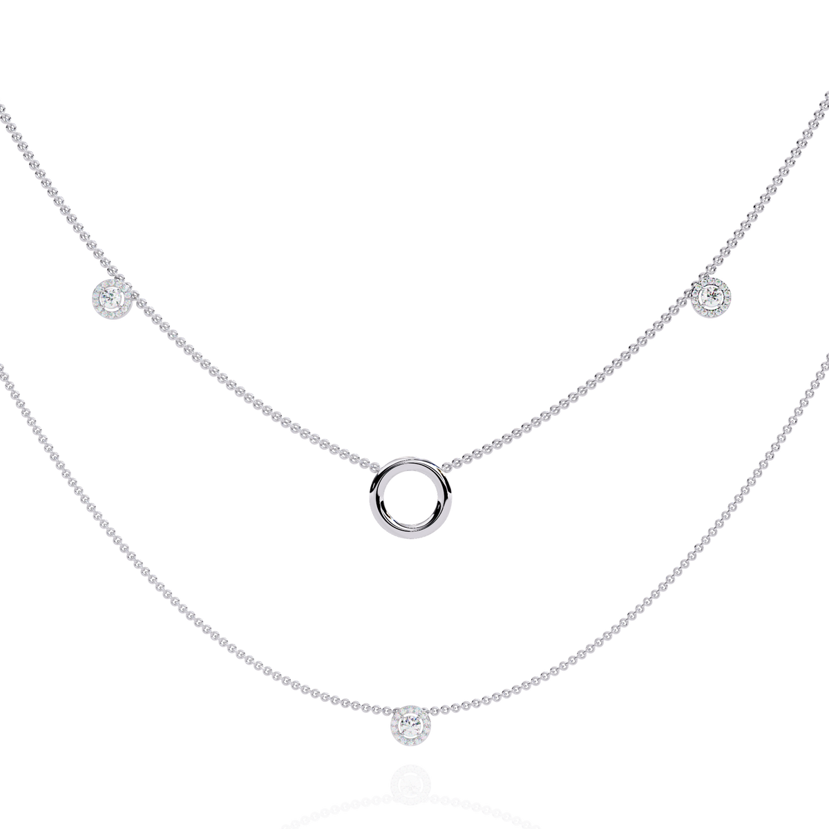 Layered Open Circle Bezel Lab Grown Diamond Double Necklace - View 3