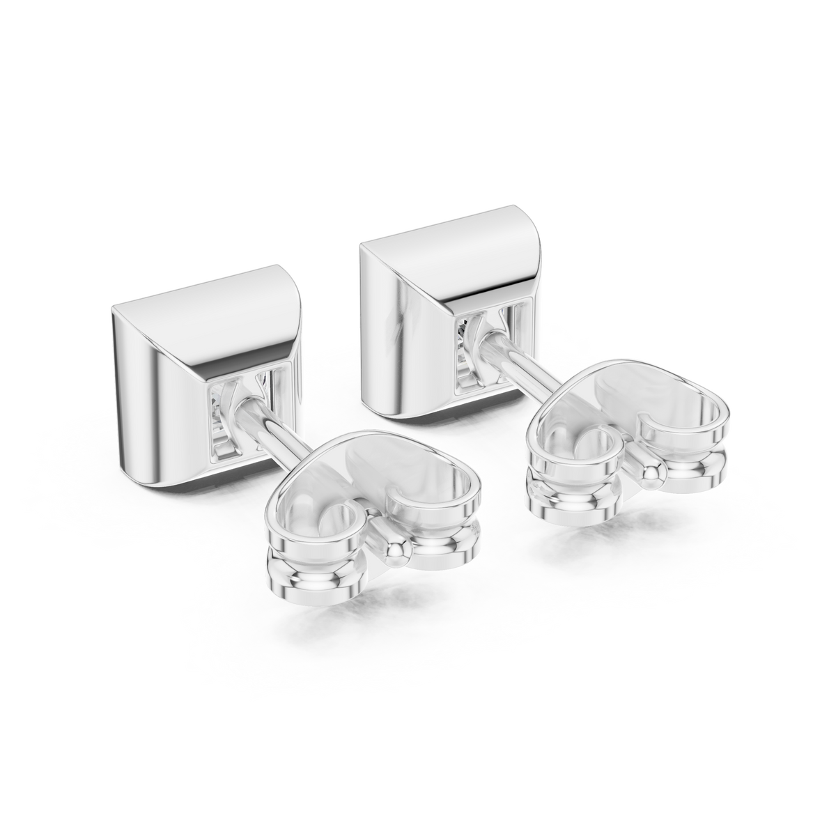 Princess Cut Moissanite Diamond Square Solitaire Stud Earrings with Bezel - View 10