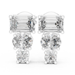 Graduated Three Stone Emerald Oval And Round Moissanite Diamond Drop Earrings Linear Studs - View 10