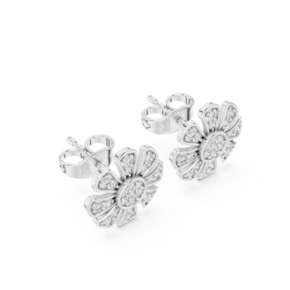 Daisy Floral Stud Earrings with Round Brilliant Lab Diamonds - View 7