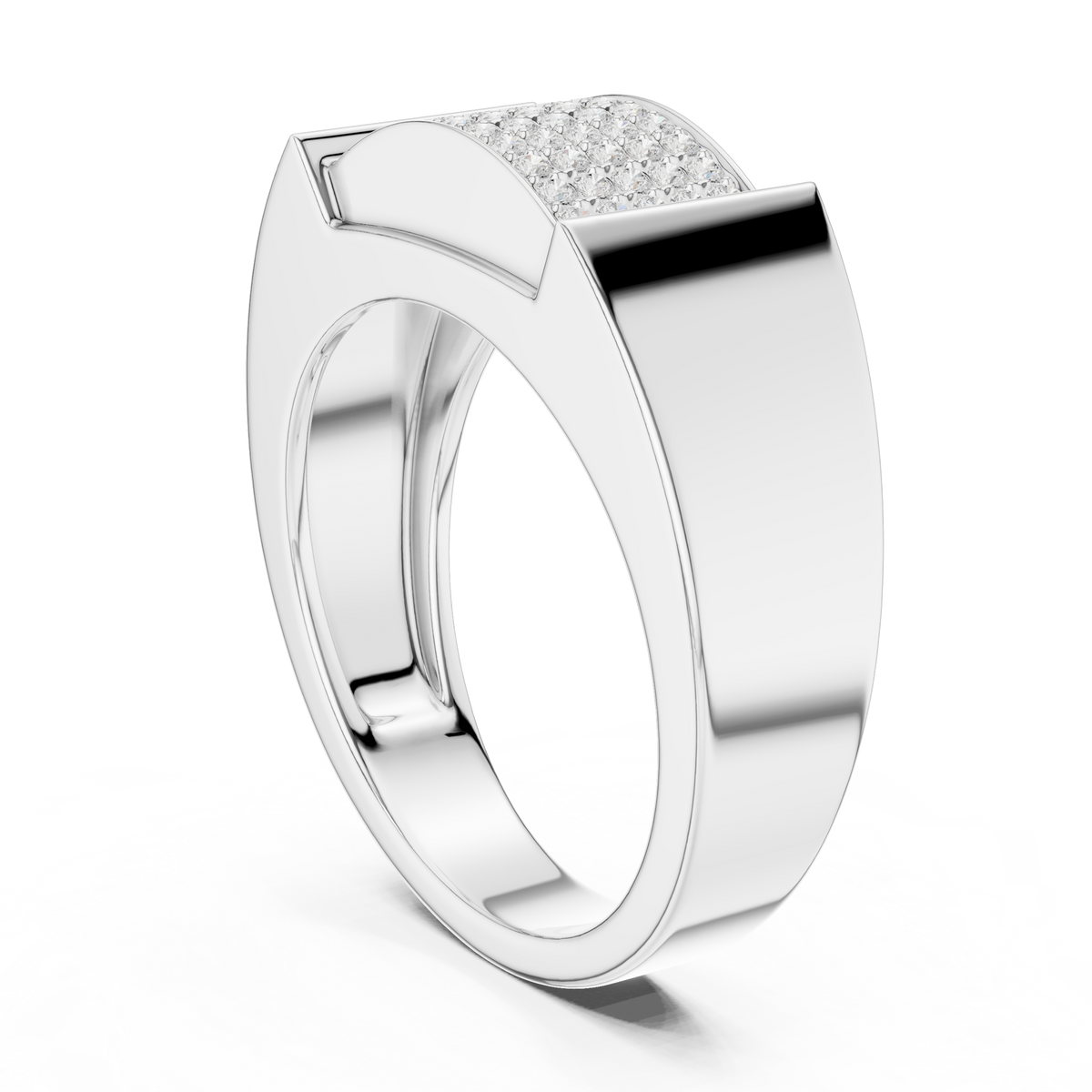 Round Cut Lab Grown Diamond Men's Heavy Gold Micro Pave Statement Ring - View 7