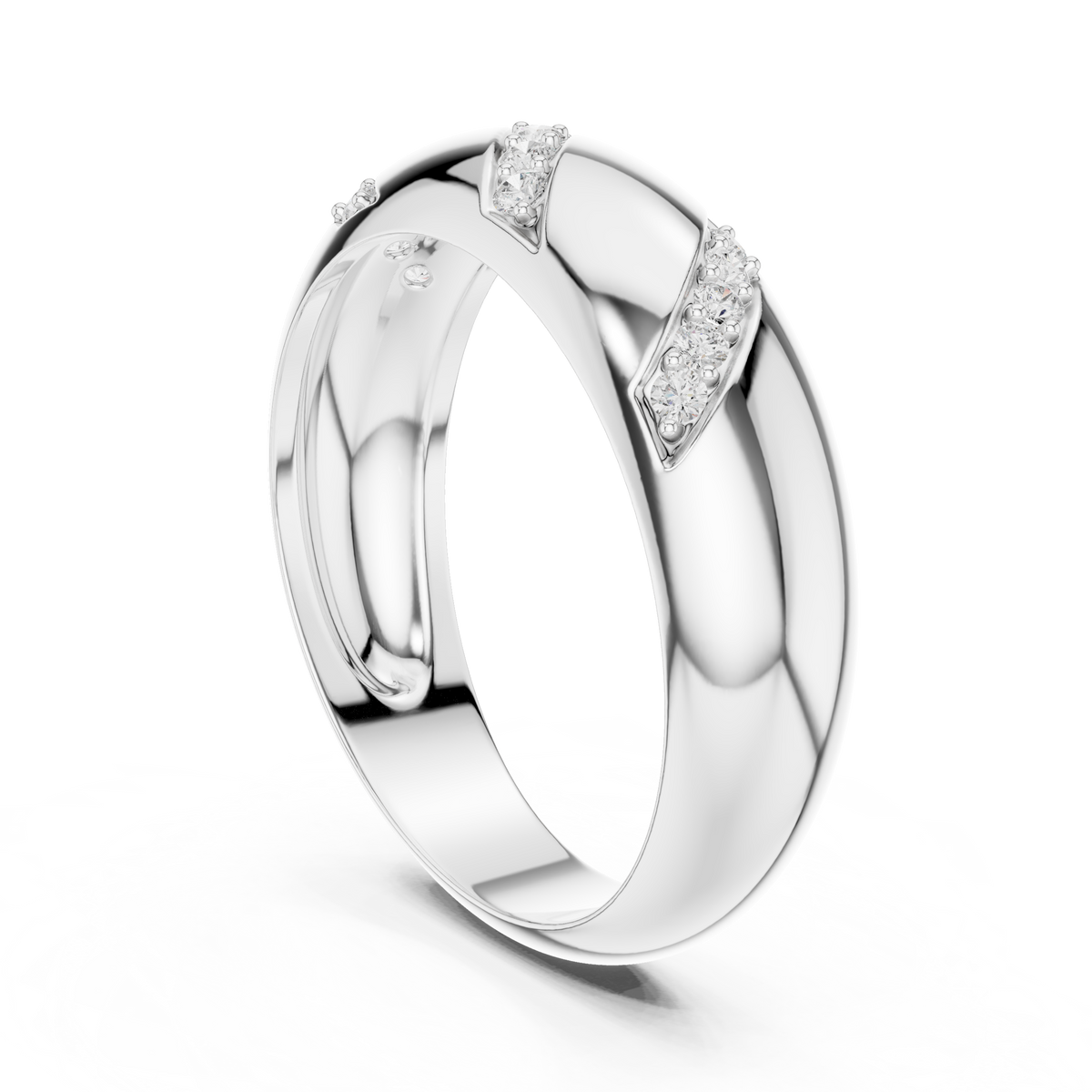 Round Cut Moissanite Diamond Men's Slanted Row Dome Statement Ring - View 7
