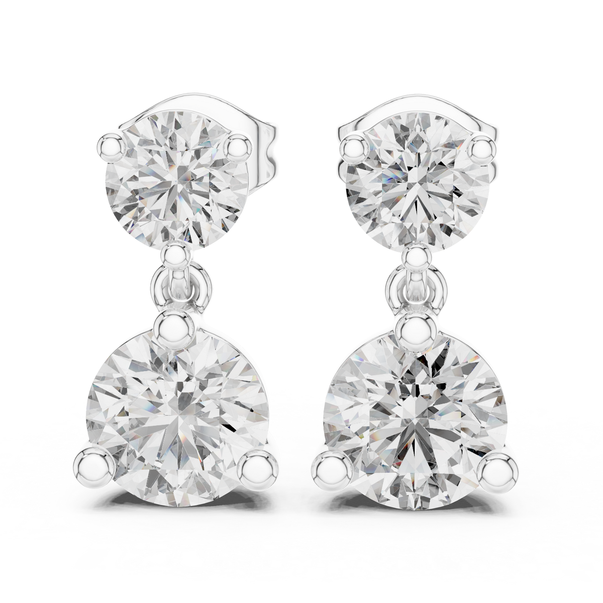 Dual Brilliance Round Lab Diamond Drop Earrings with Graduated Two Stone Design - View 10