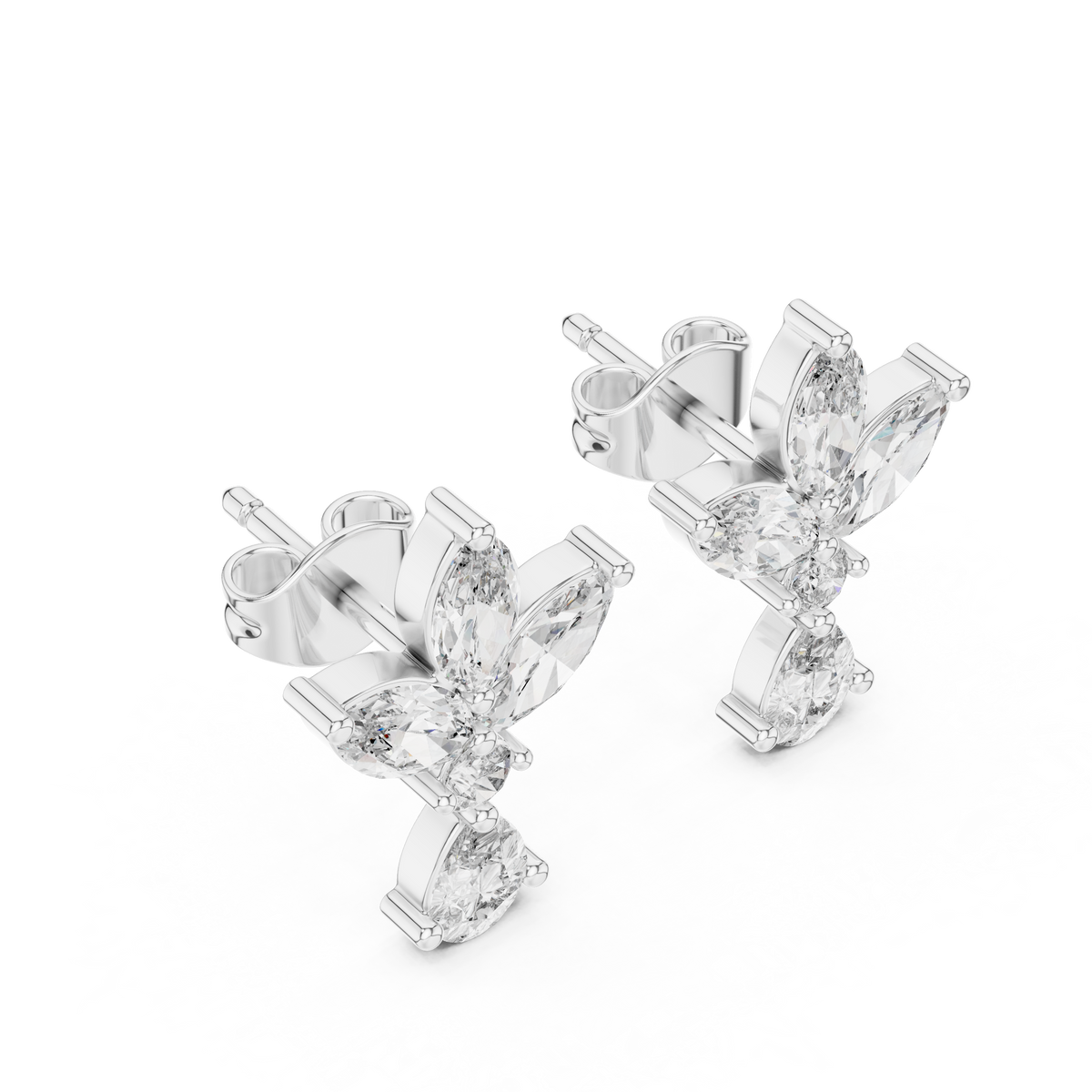 Marquise Butterfly Cluster Moissanite Diamond Drop Stud Earrings - View 4