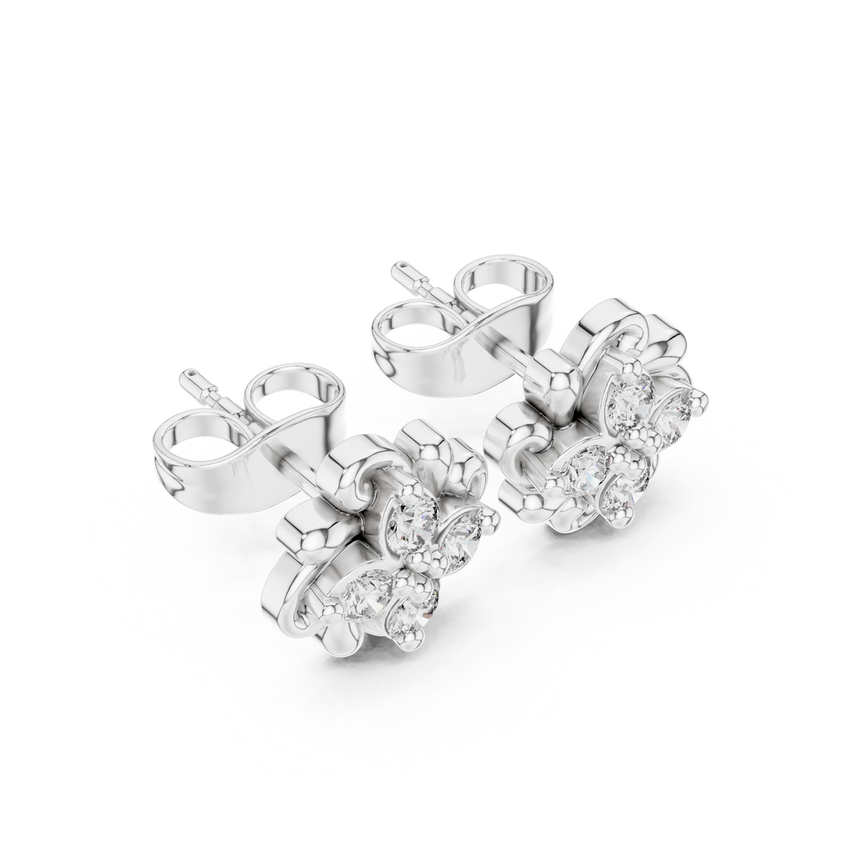 Blossom Floral Stud Earrings Crafted in with Round Brilliant Moissanite Diamonds - View 4