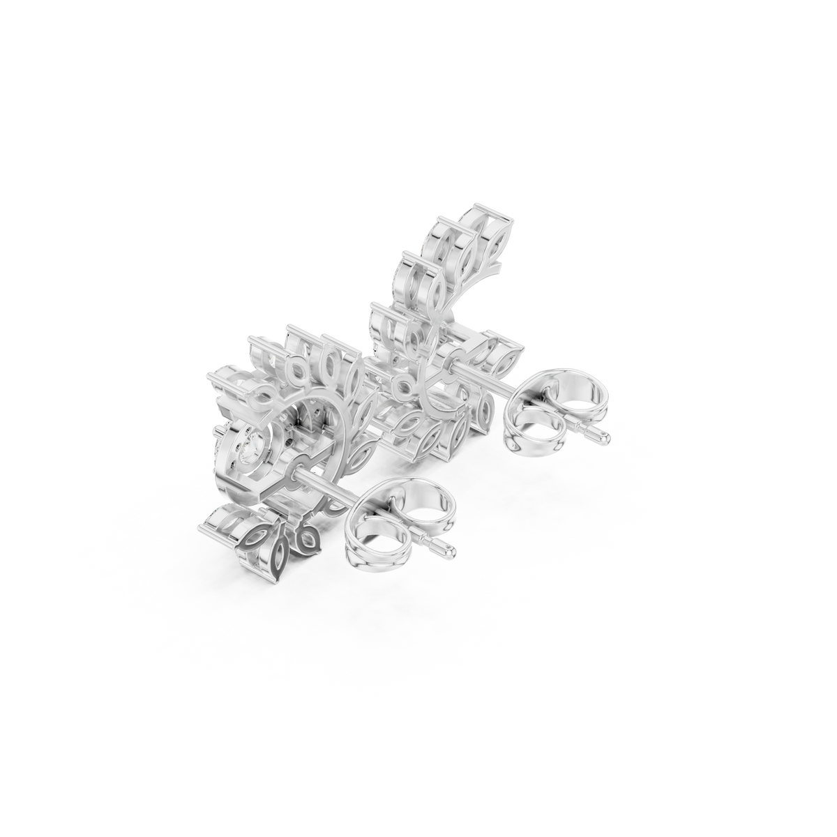 Marquise Leaf Lab Diamond Earrings Spiral Vine Halo Cluster Studs - View 7