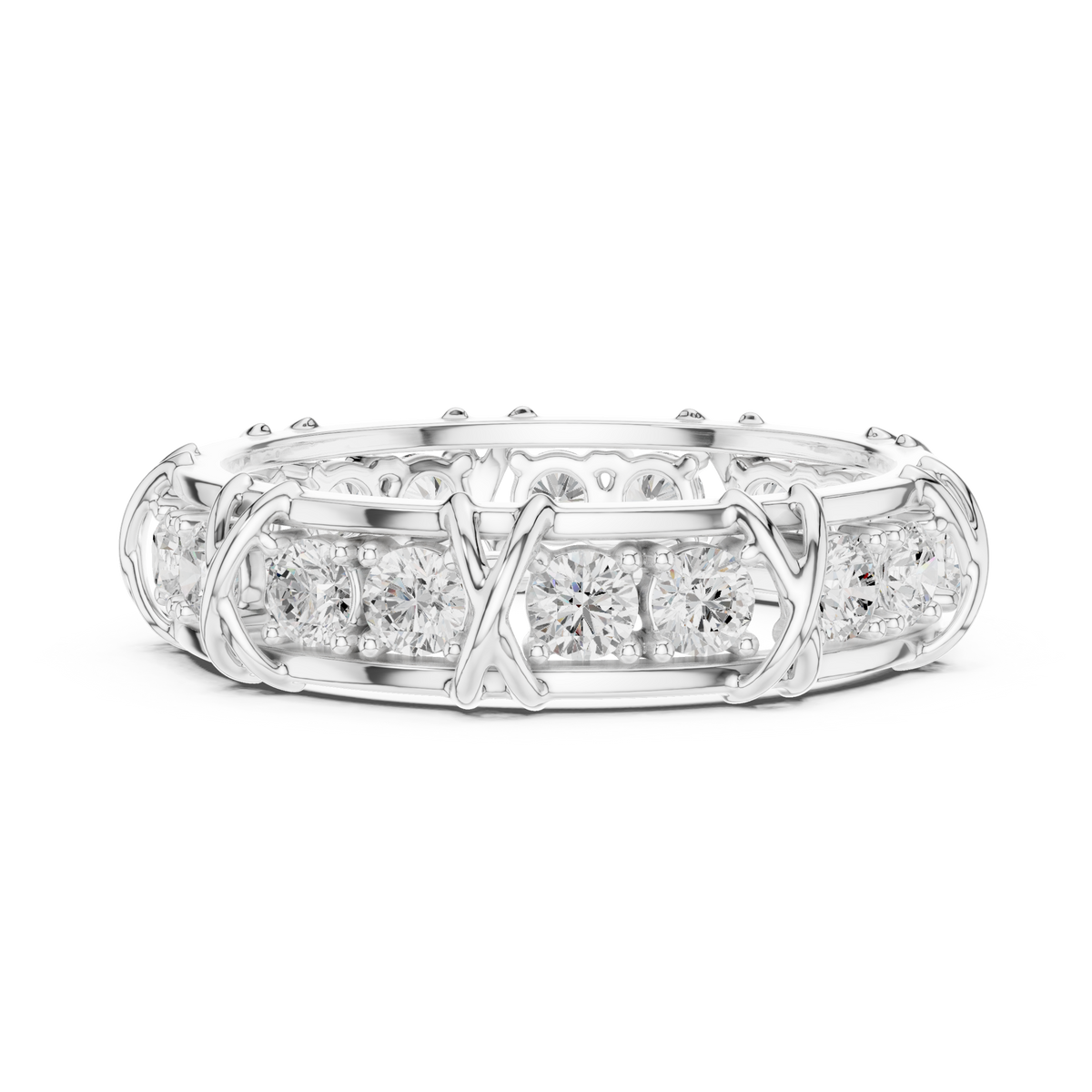 Round Cut Lab Grown Diamond Men's Cross Station Shared Prong Ring - View 10