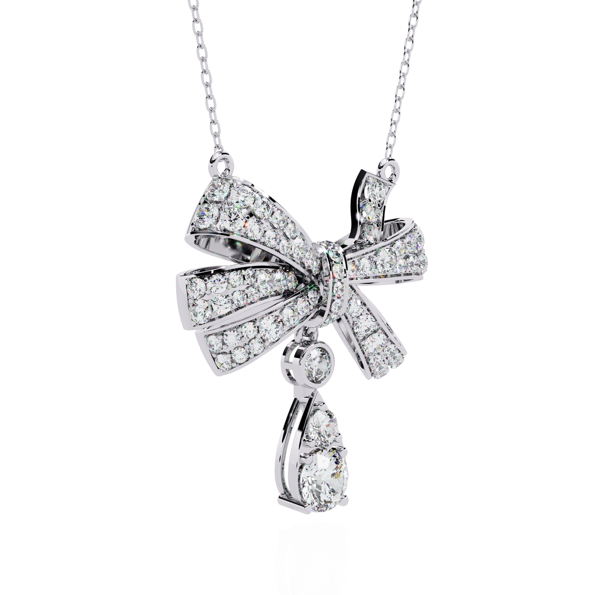 Ribbon Bow Pave Lab Grown Diamond Necklace With Pear Drop - View 9
