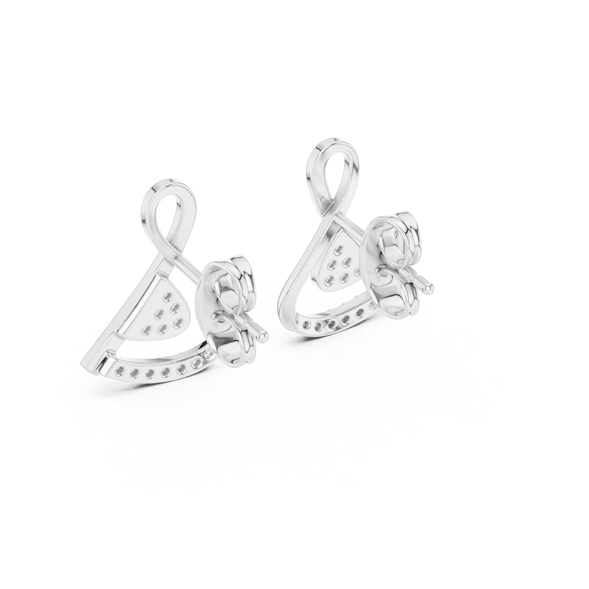 Modern Infinity Loop Round Lab Diamond Stud Earrings with Curved Pave Arc - View 12