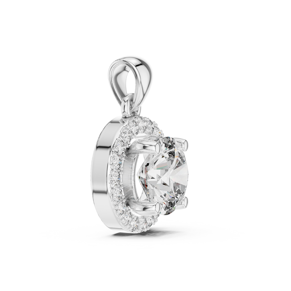 Round Cut Moissanite Diamond Solitaire Halo Pendant - View 4