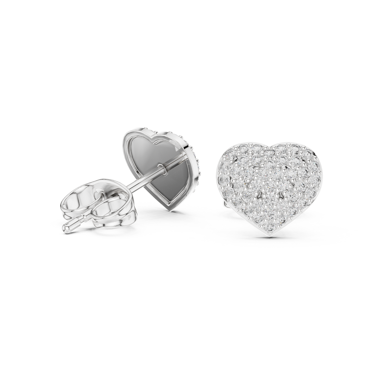 Romantic Heart Shape With Round Moissanite Diamond Stud Earrings with Pavé Brilliance - View 4