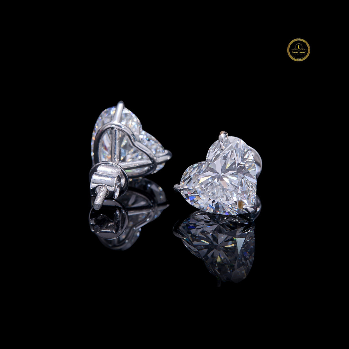 Elegant Heart Shaped Lab Diamond Stud Earrings in Polished Silver Sparkling Romantic Jewelry - View 3