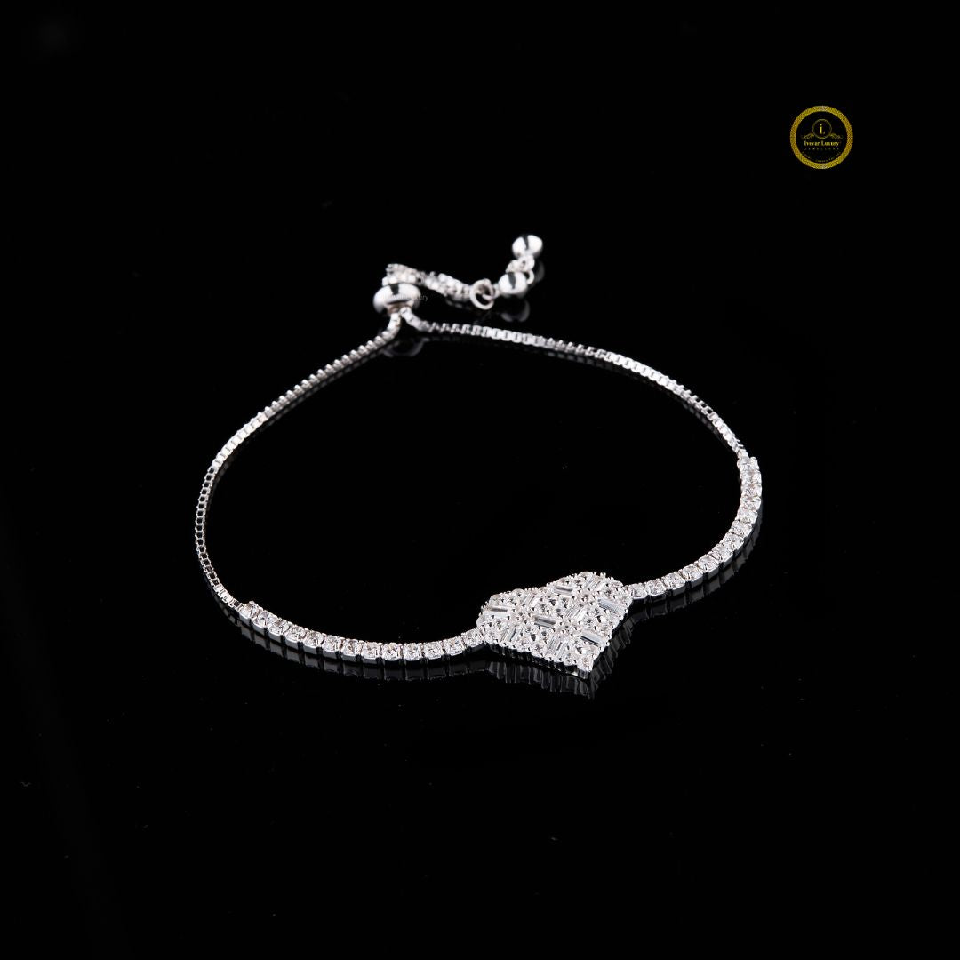 Baguette and Round Lab Diamond Elegant Heart shaped Bracelet - View 2