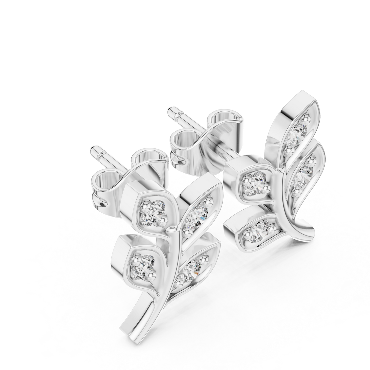 Olive Branch Round Lab Diamond Post Earrings Nature Inspired - View 4