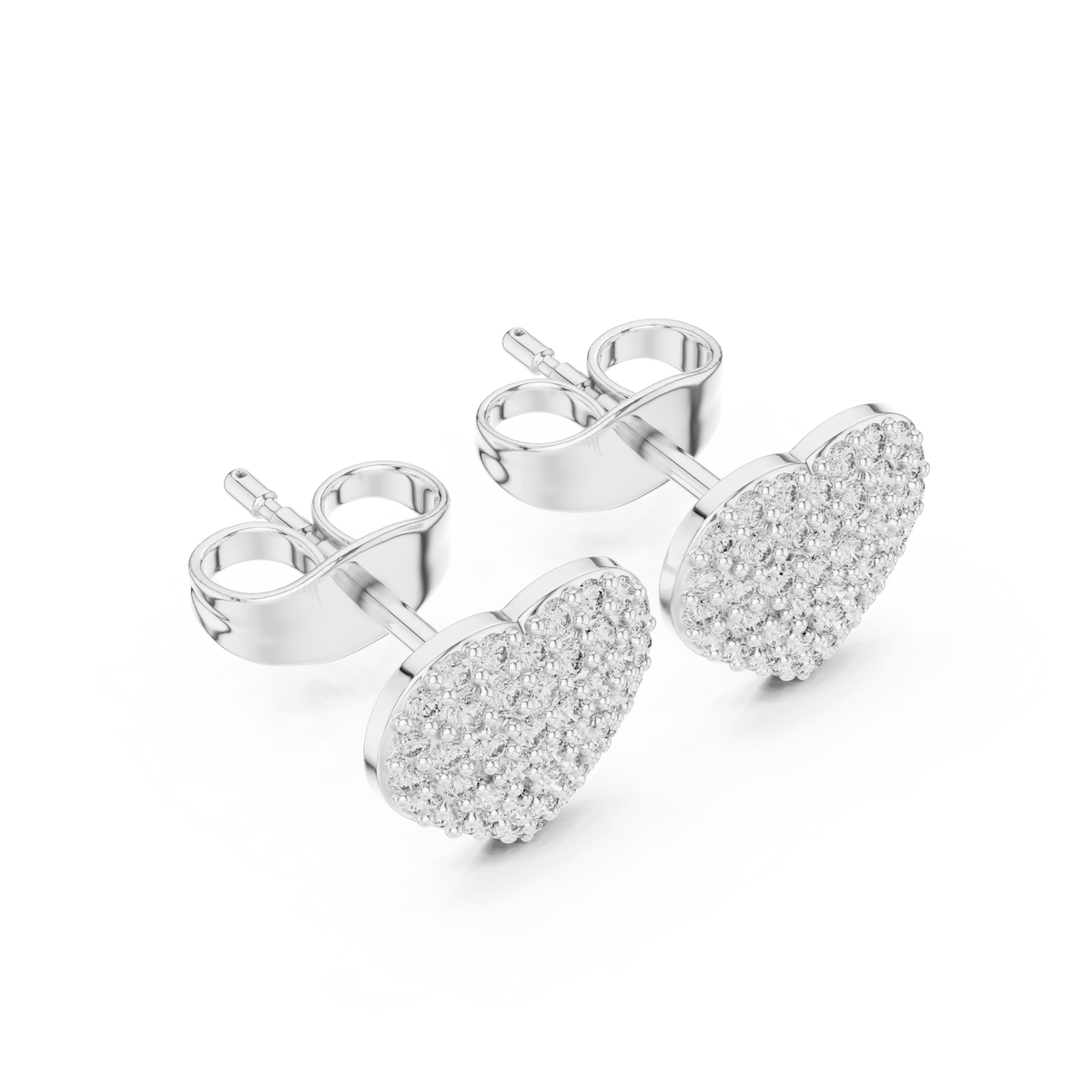 Romantic Heart Shape With Round Lab Diamond Stud Earrings with Pavé Brilliance - View 7
