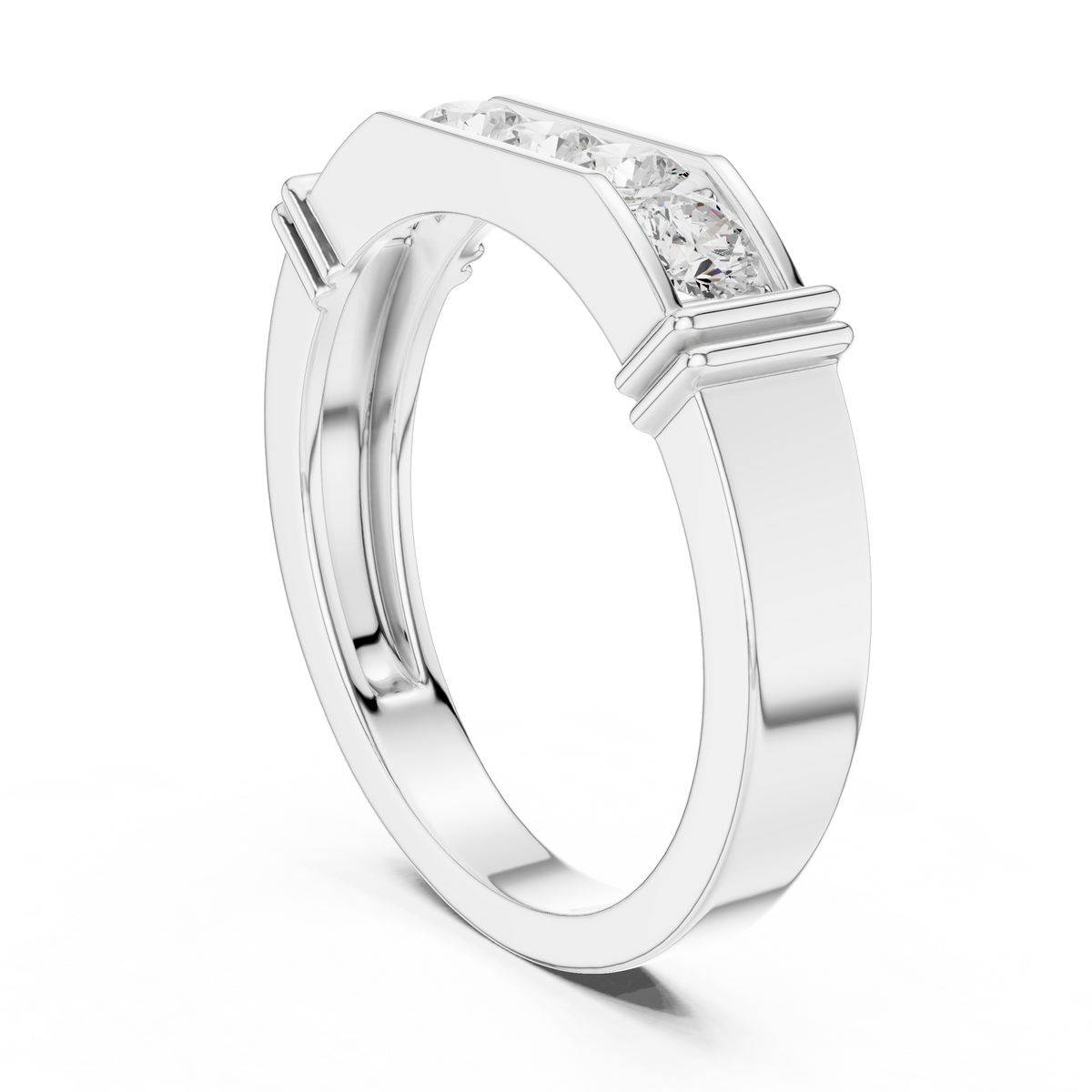 Round Cut Lab Grown Diamond Men's Gold Channel Set Anniversary Band - View 7