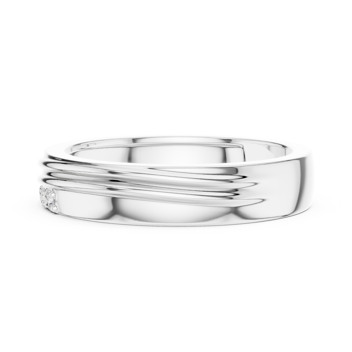Round Cut Lab Grown Diamond Men's 3 Stone Off Center Accent Band - View 10