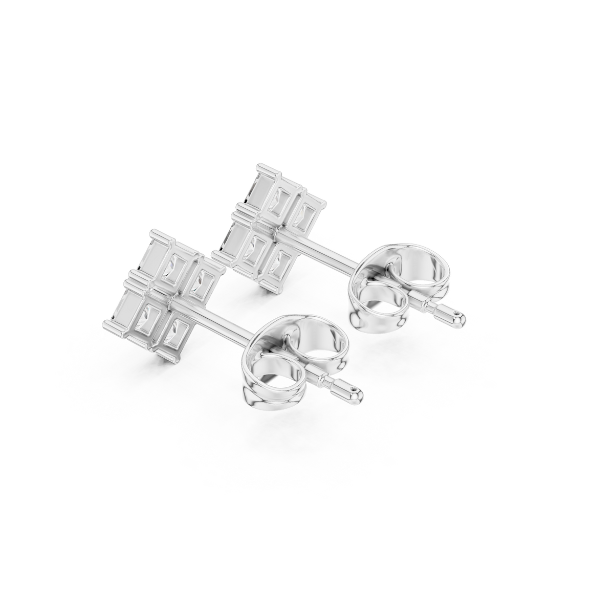 Quad Cluster Lab Diamond Earring Four Stone Princess Cut Studs - View 7