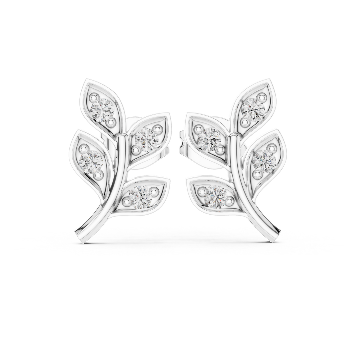 Olive Branch Round Lab Diamond Post Earrings Nature Inspired - View 7