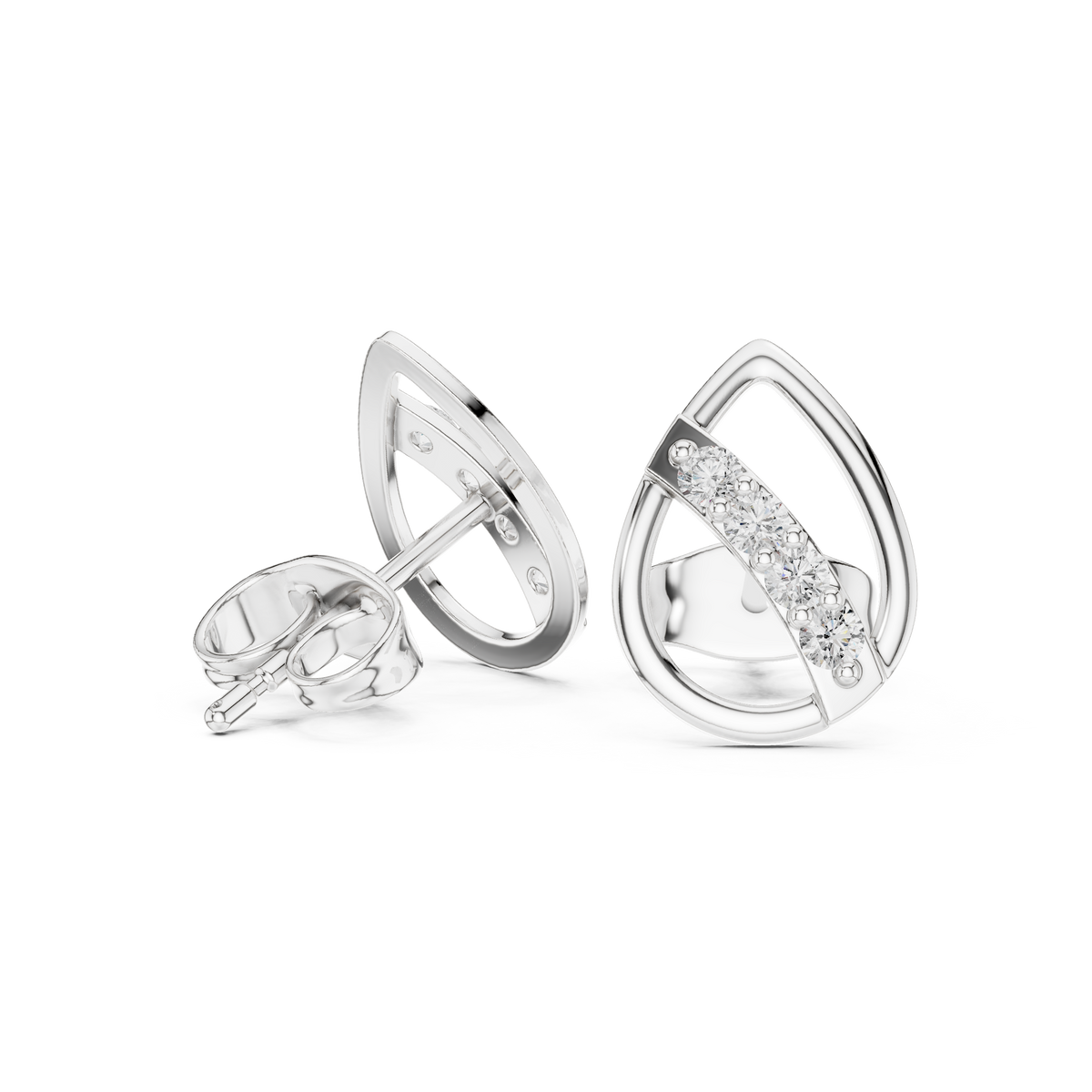 Modern Teardrop Round Moissanite Diamond Stud Earrings with Brilliant Cut Accents - View 7