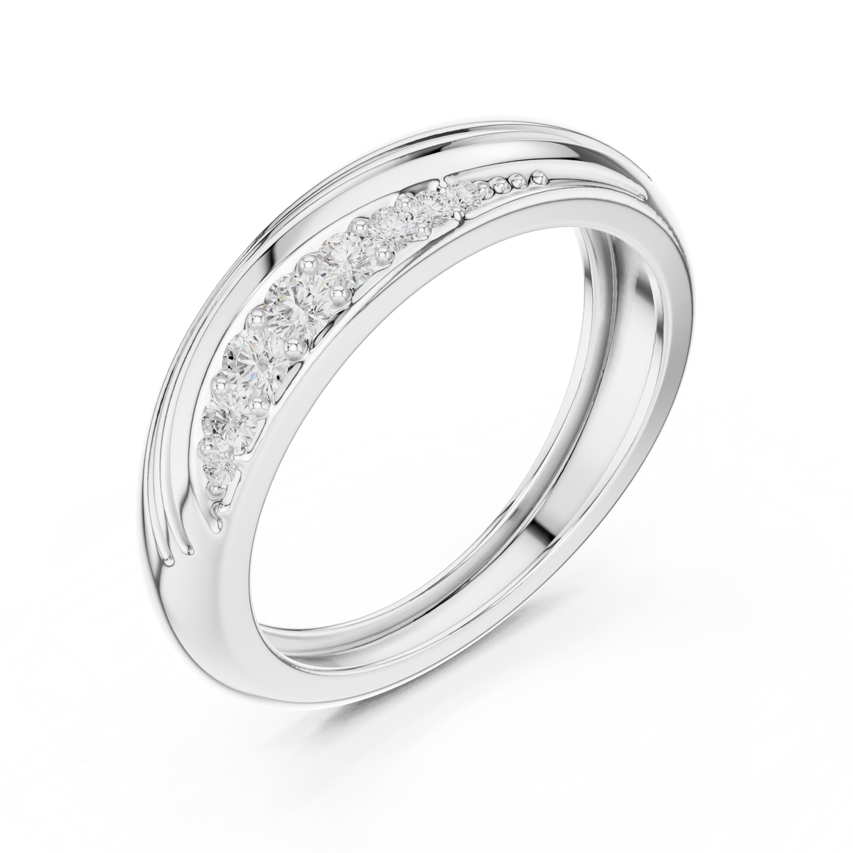 Round Cut Lab Grown Diamond Men's Single Row Channel Accent Gold Ring - View 4