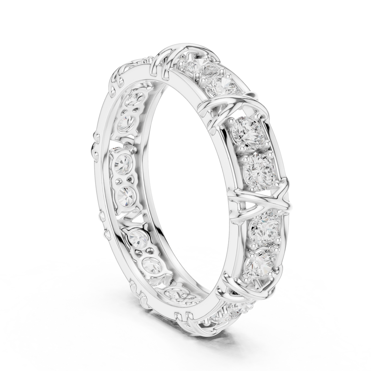 Round Cut Lab Grown Diamond Men's Cross Station Shared Prong Ring - View 4