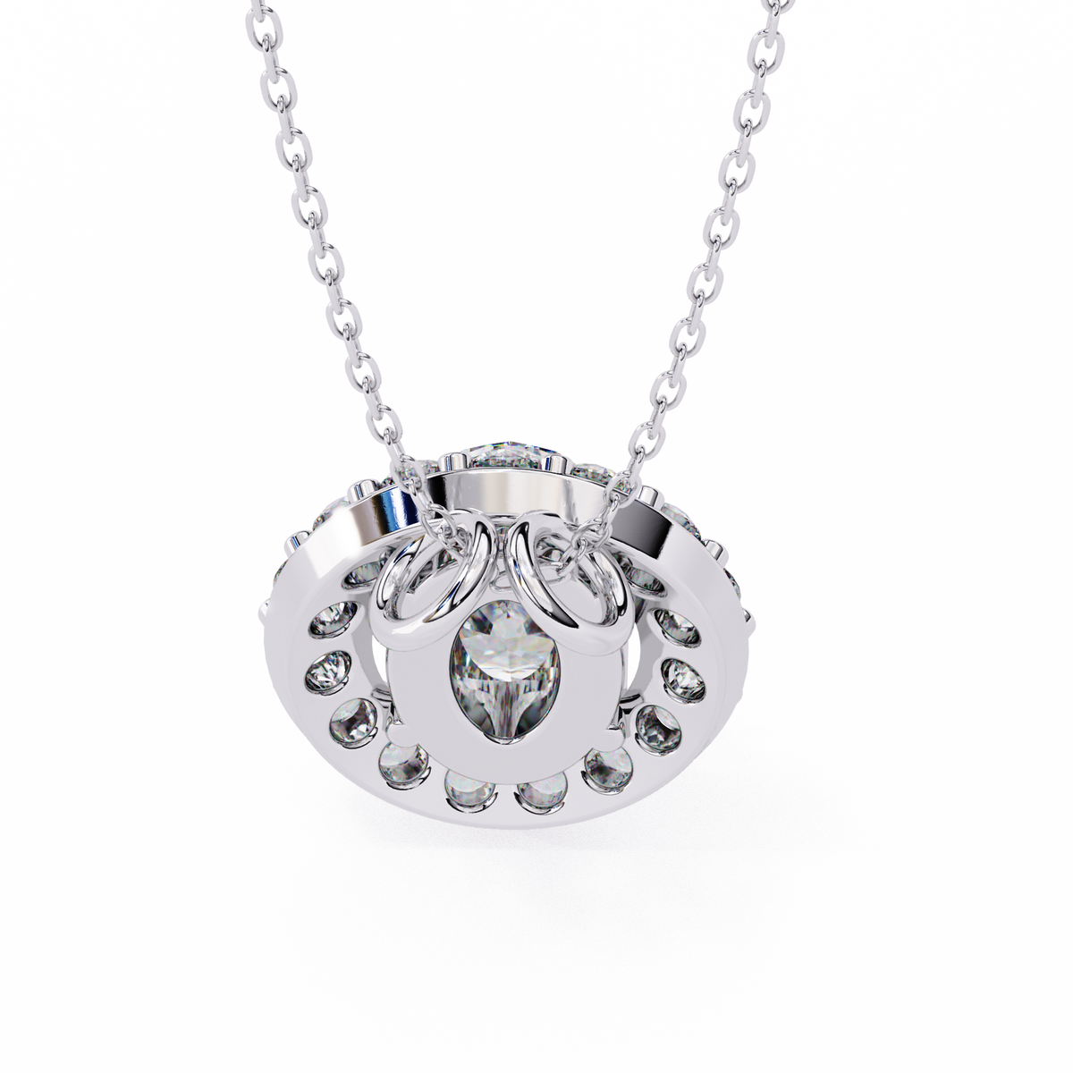 Oval Cut Lab Grown Diamond Halo Pendant with Round Accent Stones - View 10