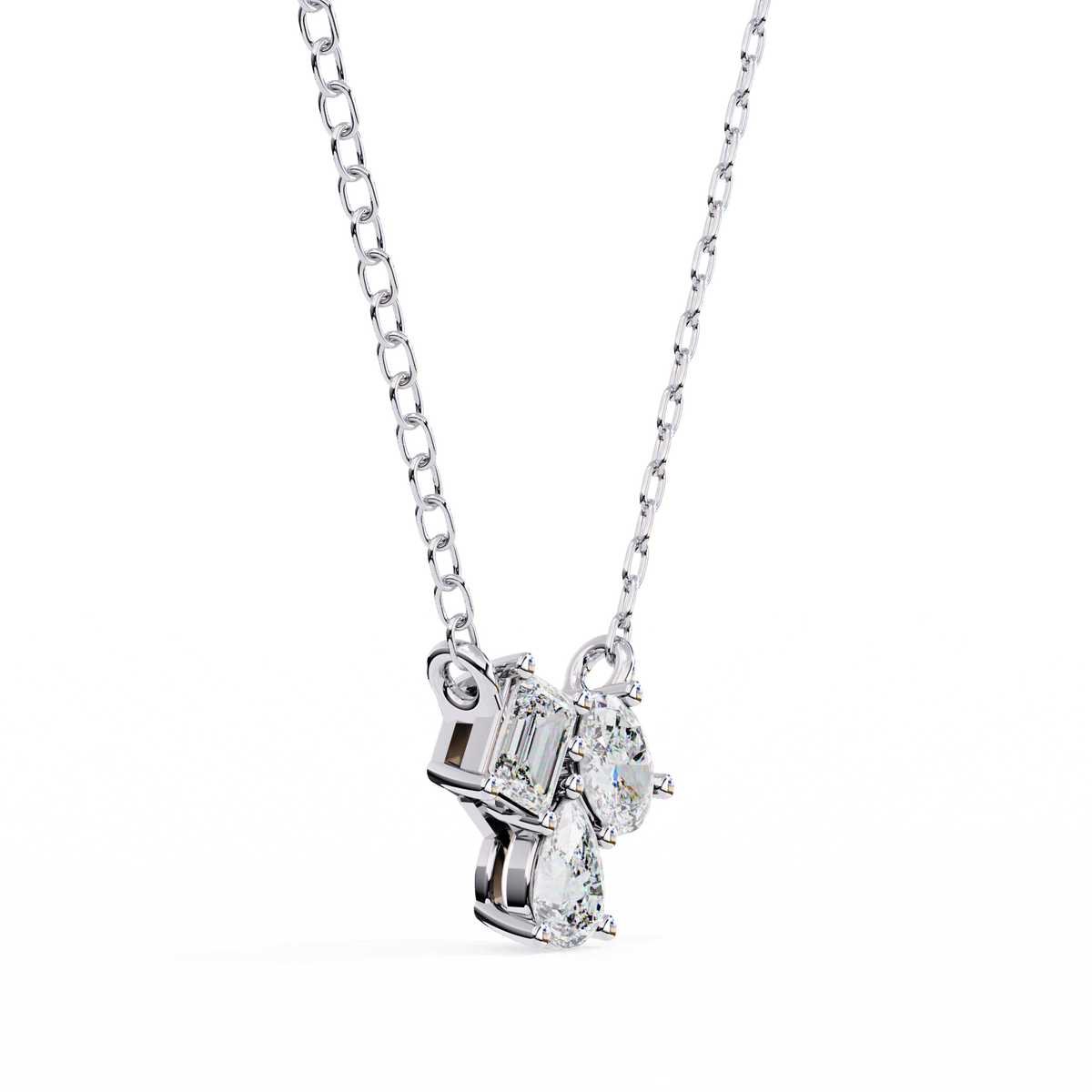 Asymmetric Emerald Oval Pear Cut Lab Grown Diamond Shape Cluster Pendant - View 7