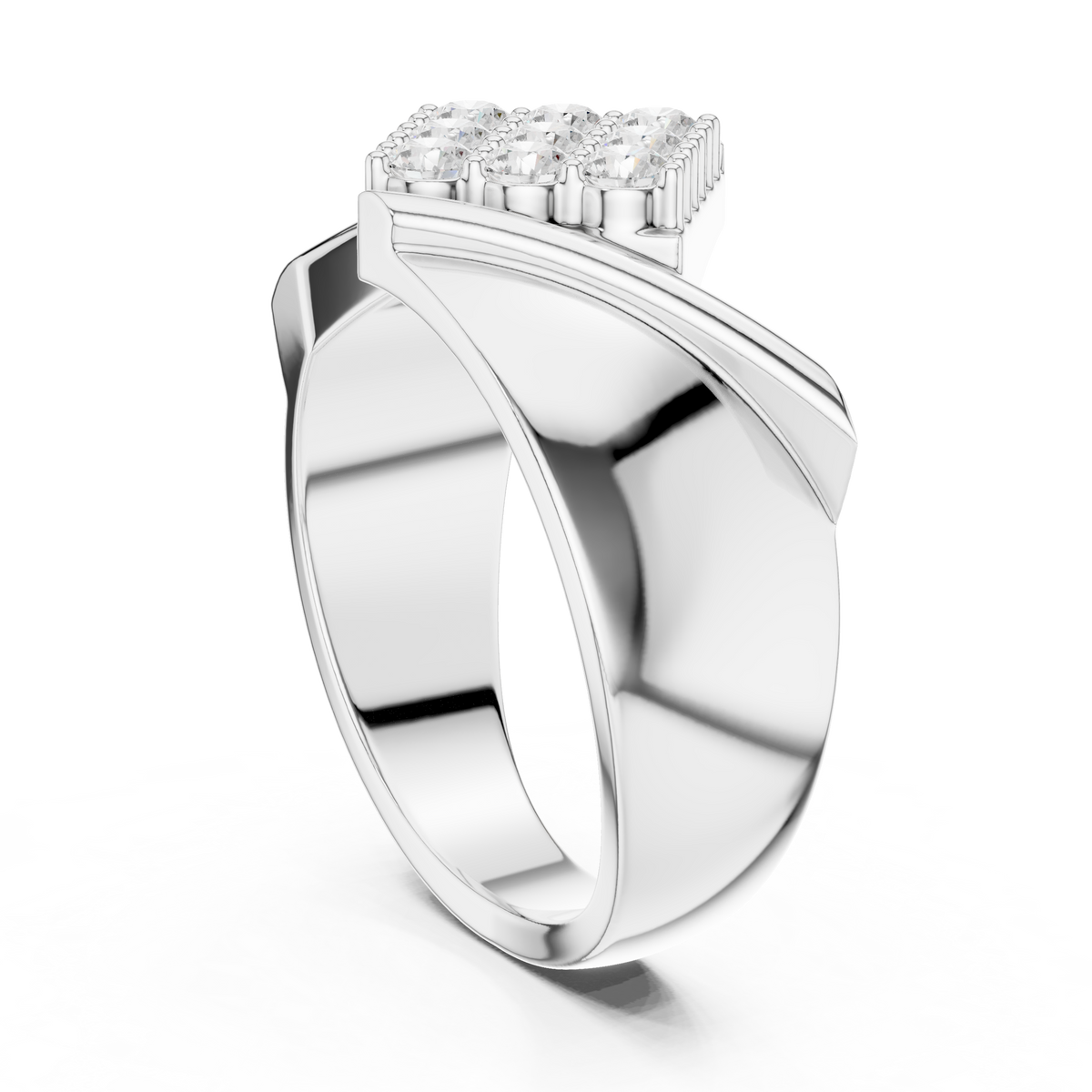 Round Cut Lab Grown Diamond Men's Unique Square Top Ring - View 7