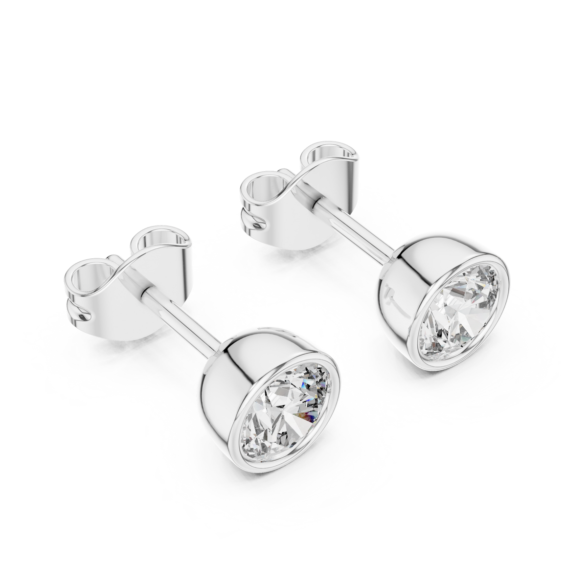 Bezel Set Round Lab Diamond Solitaire Stud Earrings with Minimal Modern Design - View 7