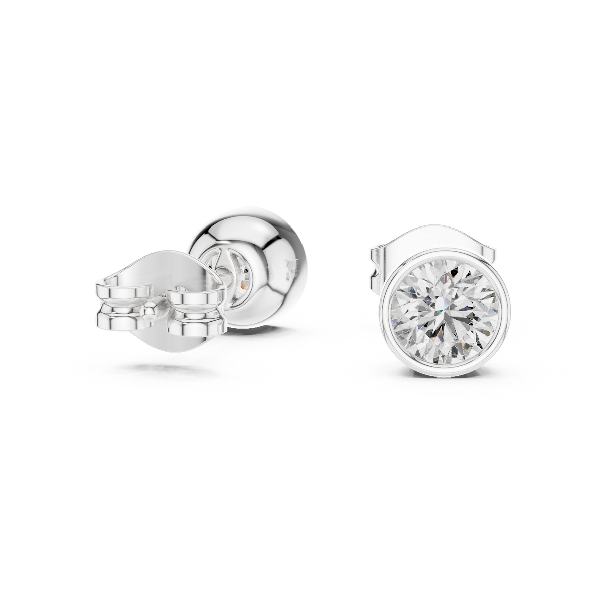 Bezel Set Round Moissanite Diamond Solitaire Stud Earrings with Minimal Modern Design - View 4
