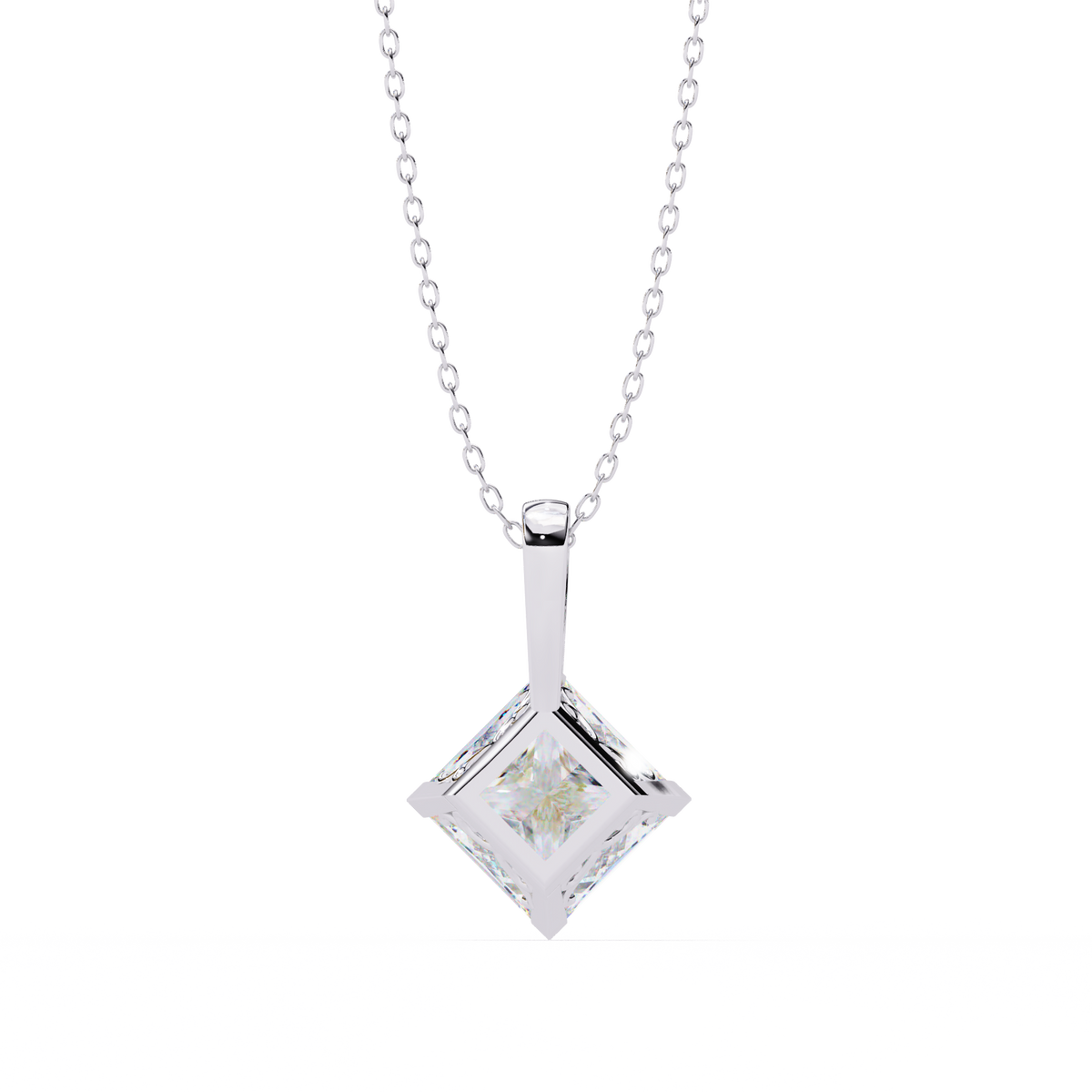 Contemporary Orientated Princess Moissanite Diamond V Prong Pendant - View 10