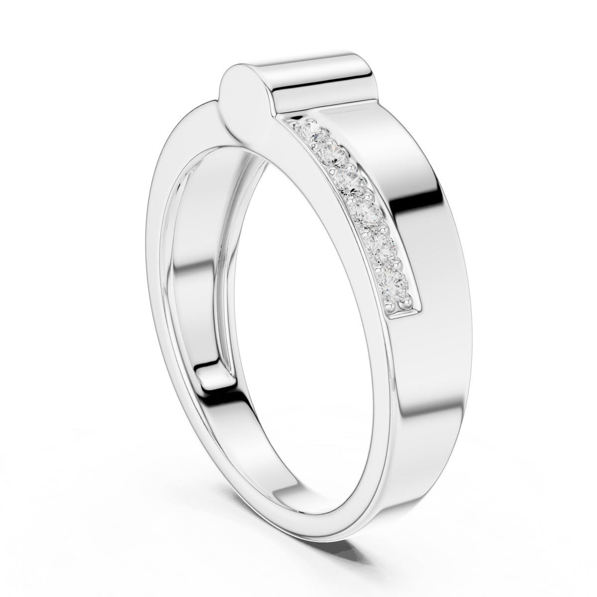 Round Cut Moissanite Diamond Men's Two Side Channel Set Gold Band - View 7