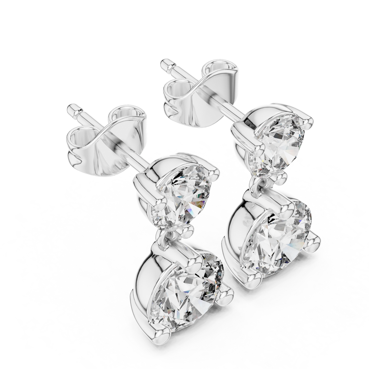 Dual Brilliance Round Lab Diamond Drop Earrings with Graduated Two Stone Design - View 4